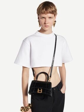 Balenciaga Black Croc-Embossed Hourglass Hourglass Bag
